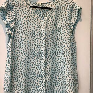 Joie Aqua Spot Print Short Sleeve Silk Blouse